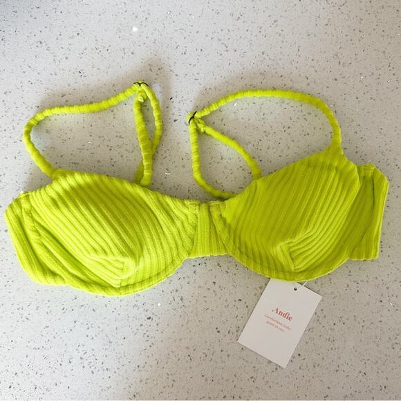 Andie The Bermuda Top Ribbed Terry Neon Lemon Size Small - Picture 3 of 5
